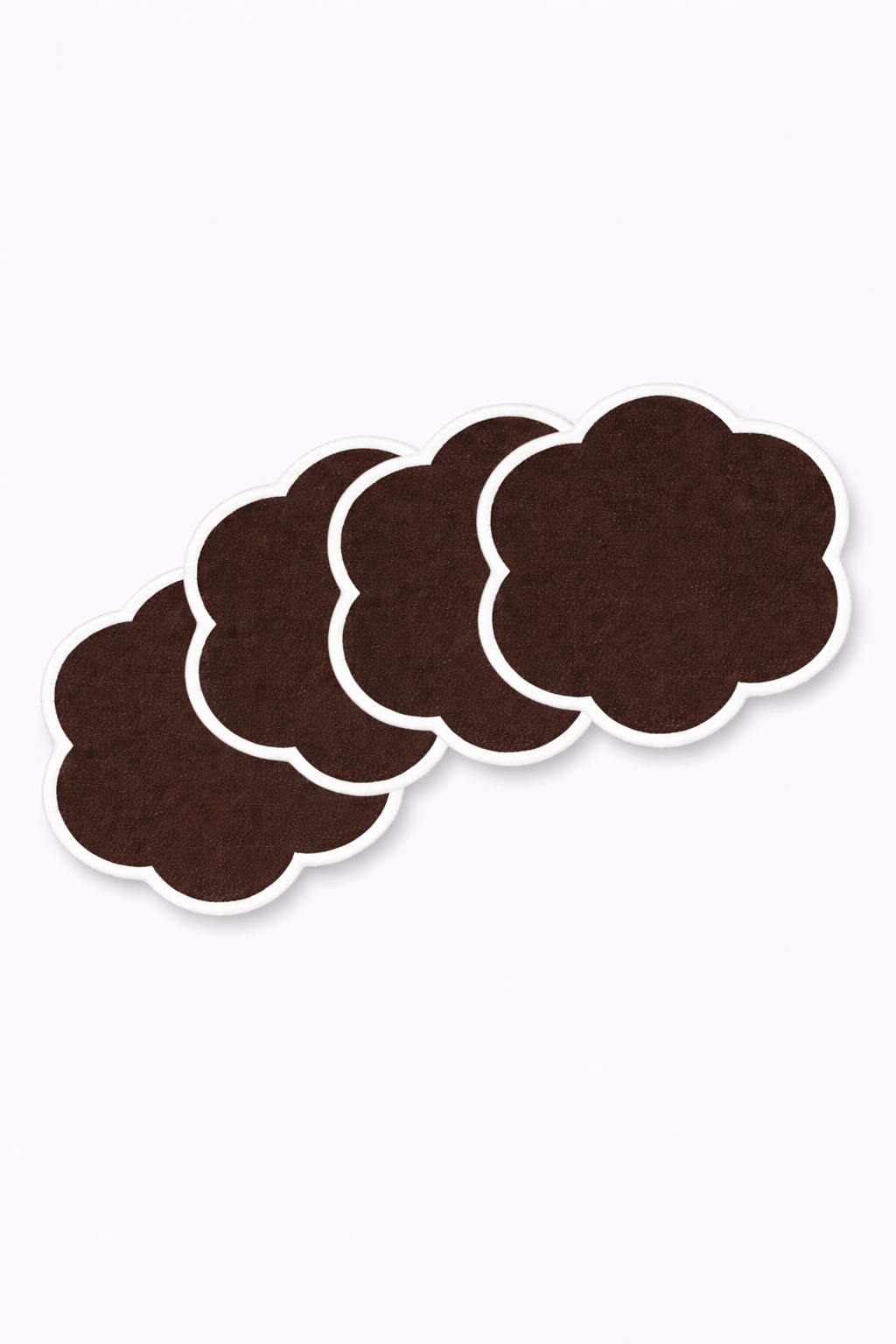 Set of four cotton chocolate brown coasters front view