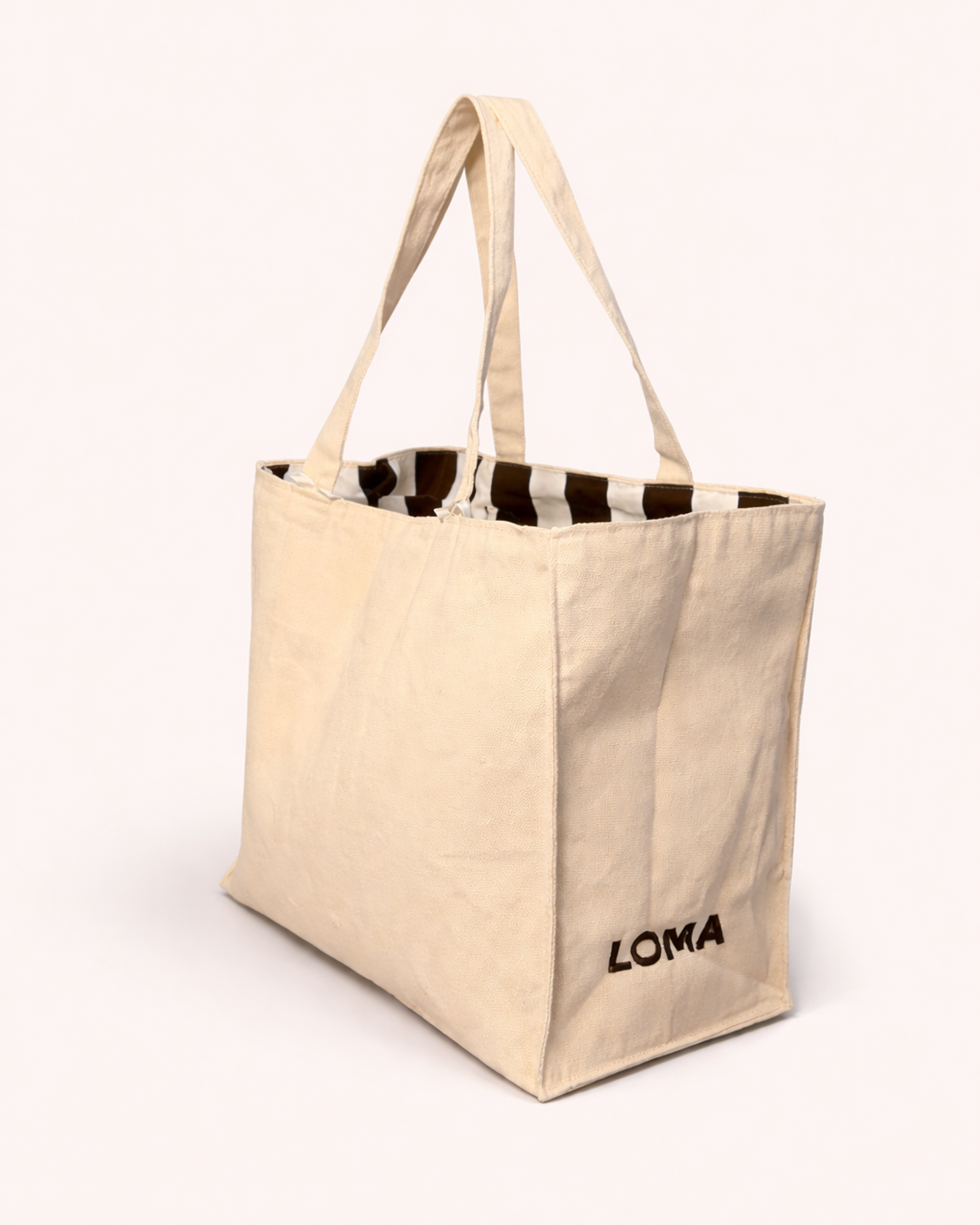 Cotton tote bag with striped interior side view