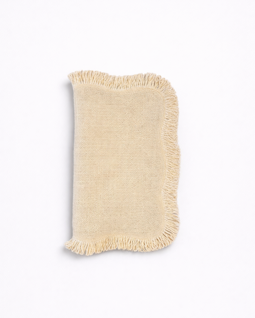 Folded light jute placemat with fringed edges front view