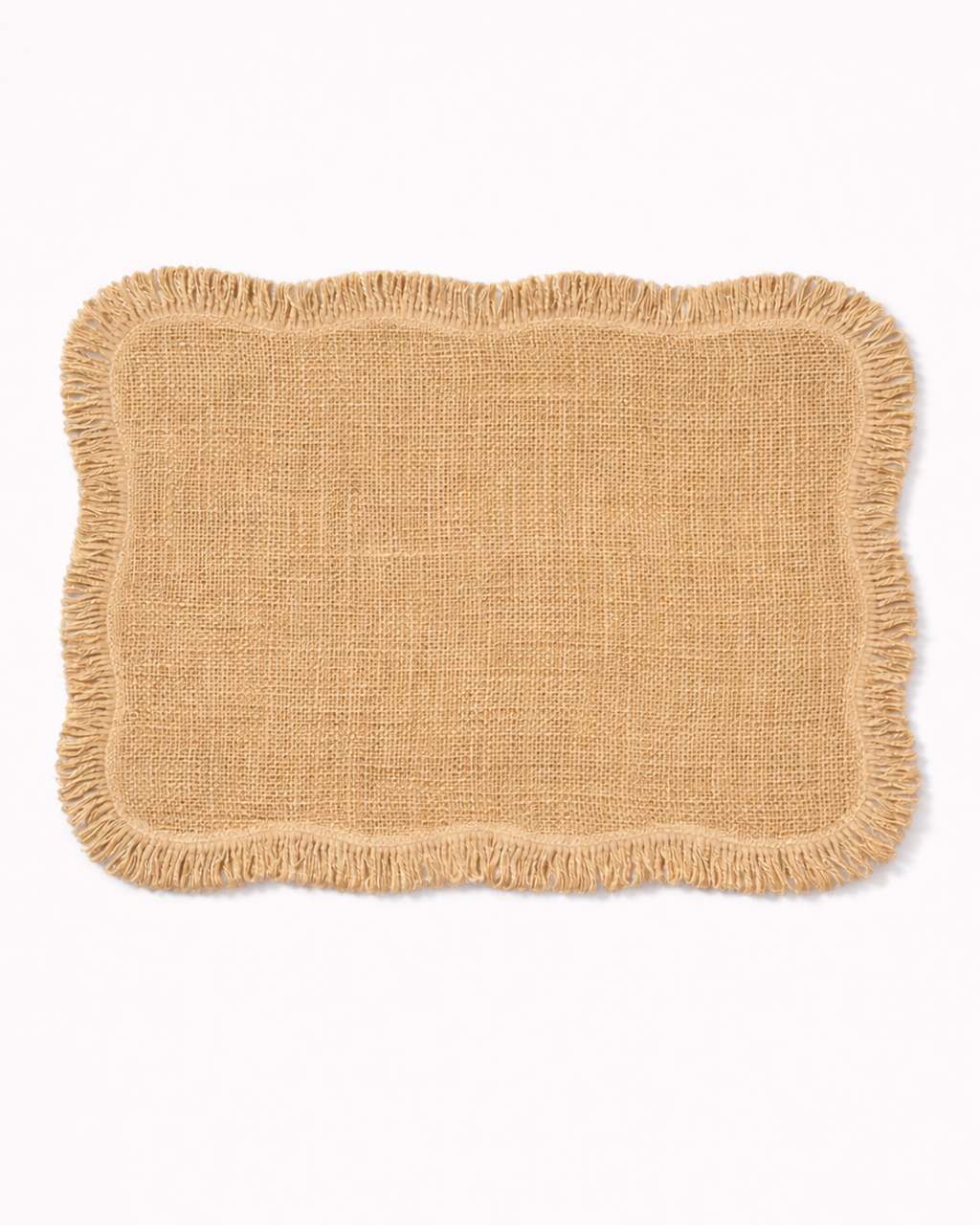 Natural jute placemat with fringed edges front view