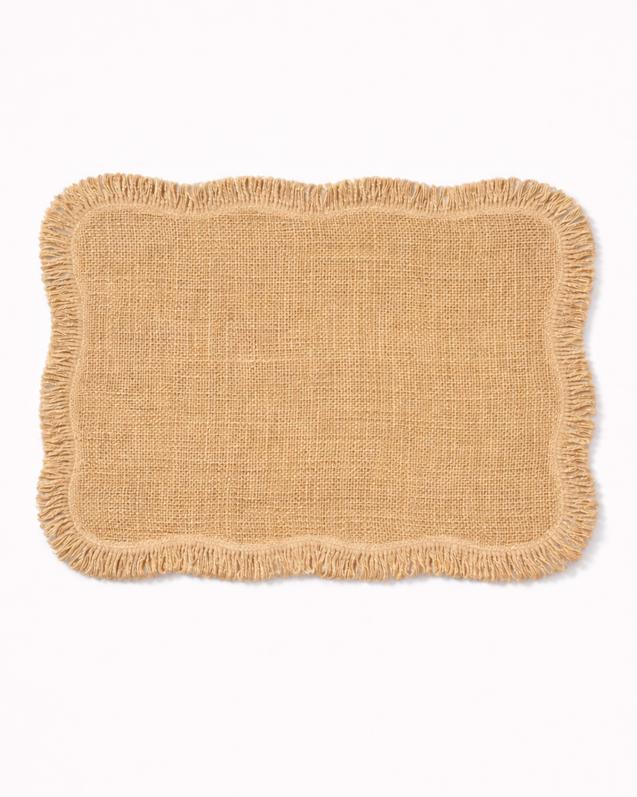 Natural jute placemat with fringed edges front view