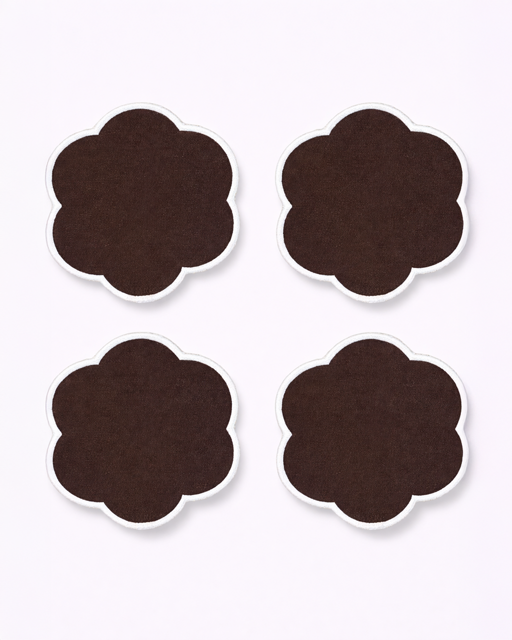 Set of four chocolate brown cotton coasters front view