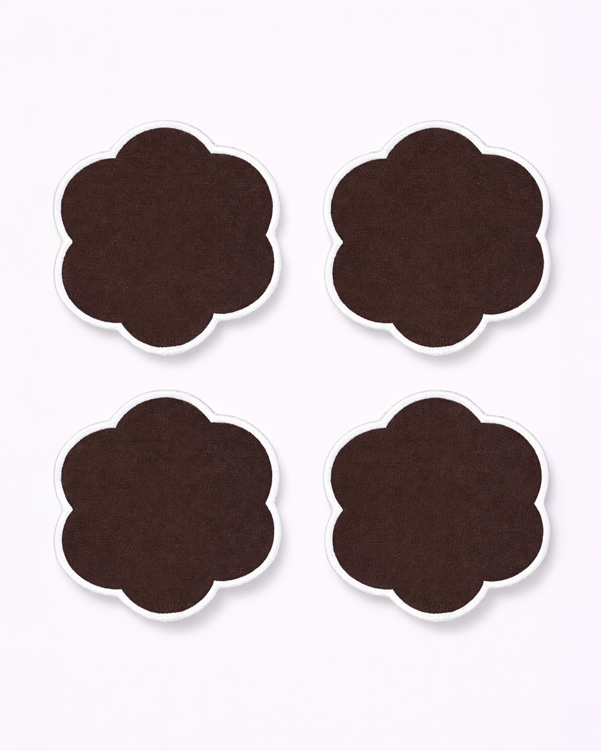 Set of four chocolate brown cotton coasters front view