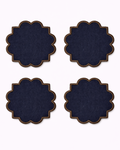 Four navy blue cotton coasters front view