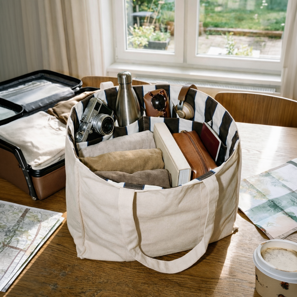 COTTON TOTE BAG WITH COMPARTMENTS